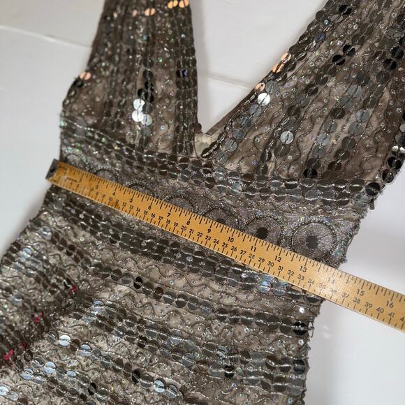 Scala Couture Sequin Beaded Mini Dress Women’s Silver V Neck Sleeveless Party 8 - Picture 10 of 16
